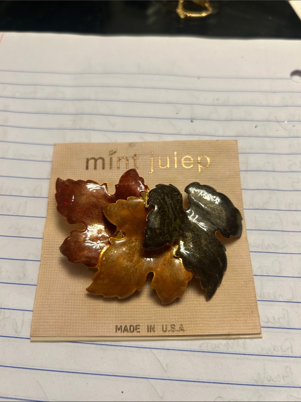 mint julep Autumn Leaf Cluster Brooch - Multicolor